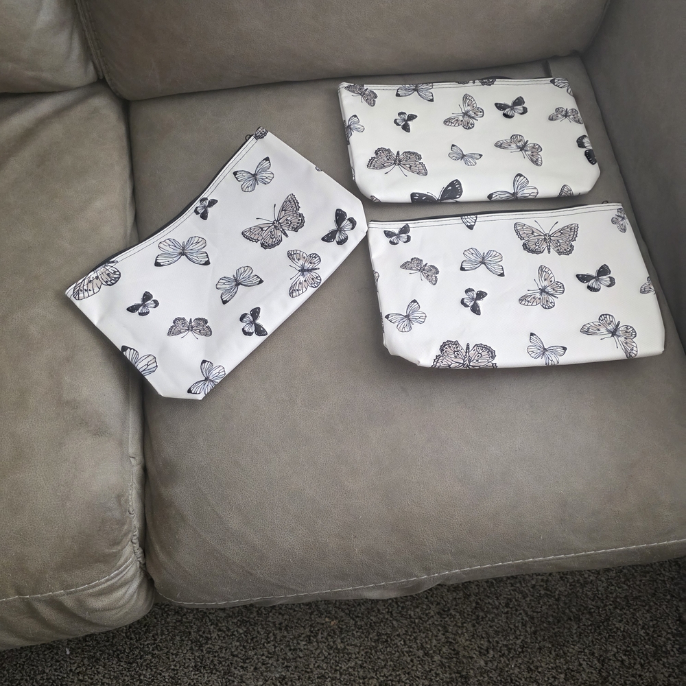 Thirty-One Butterfly Print Pouches - Black and White